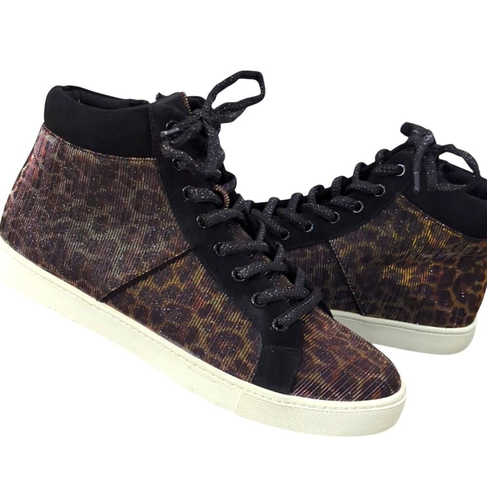 Aldo Leopard Print High Top Fashion Sneakers Shimmer Sparkle Women's Size 8.5